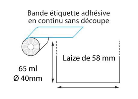 Linerless thermique 58 mm x 65 ml -  ∅40mm