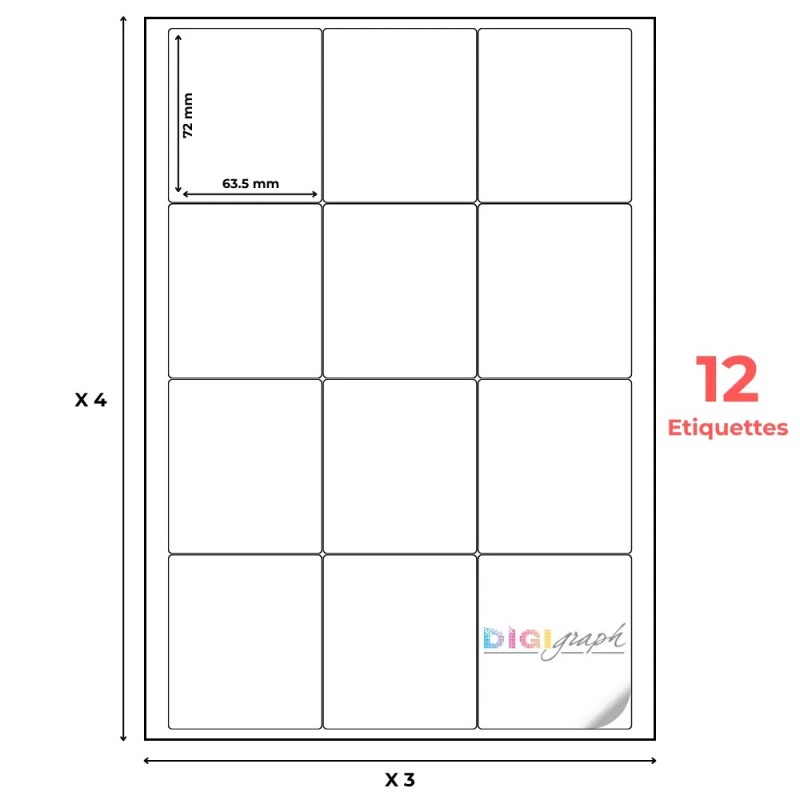 Planche A4 étiquettes  63,5 x 72 mm-Digigraph