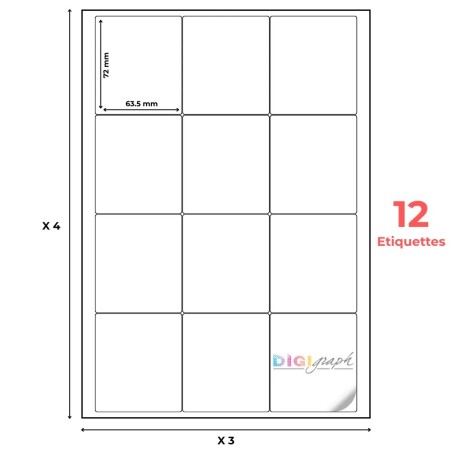 Planche A4 étiquettes  63,5 x 72 mm-Digigraph