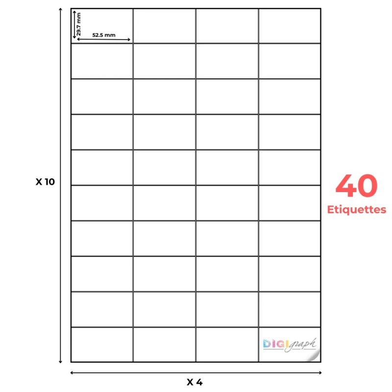 Planche A4 étiquettes 52,5 x 29,7 mm | Digigraph