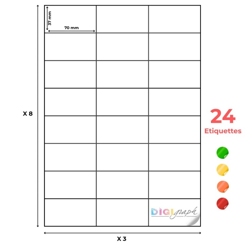 Planche A4 étiquettes fluo 70 x 37 mm
