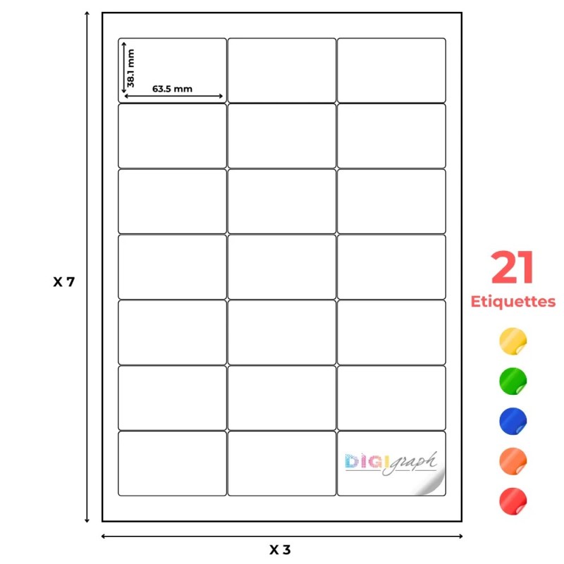 Planche A4 étiquettes  63,5 x 38,1 mm-Digigraph