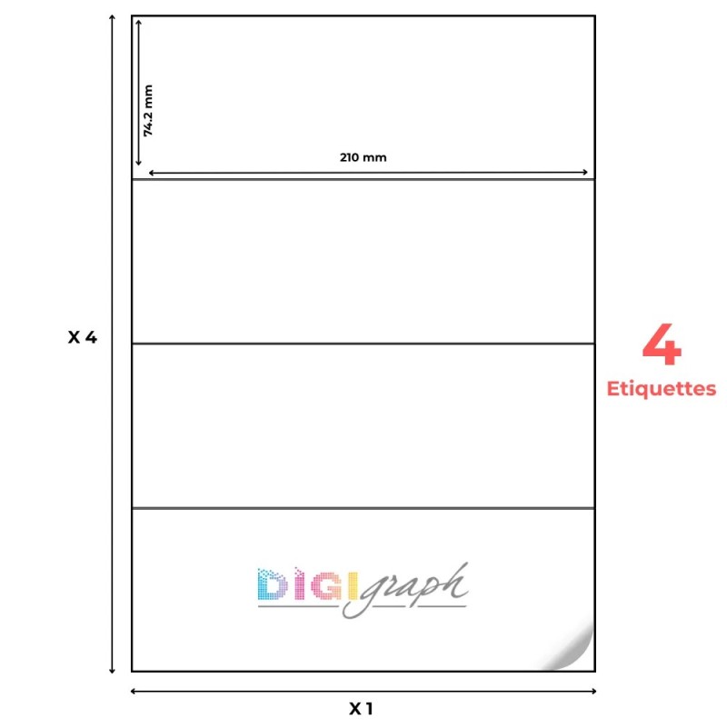 Planche A4 étiquettes 210 x 74,2 mm-Digigraph