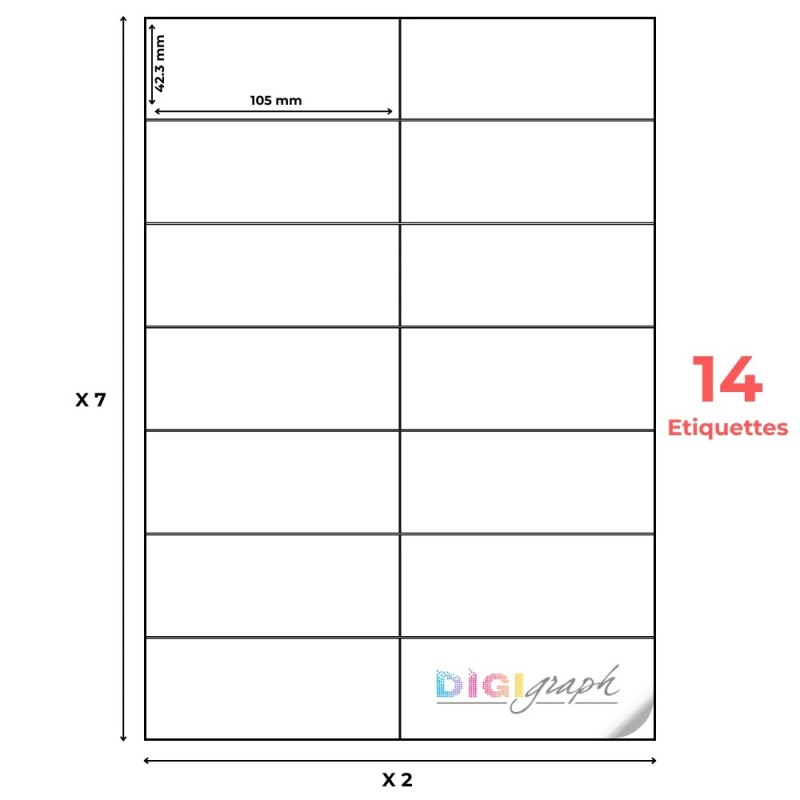 Planche A4 étiquettes 105 x 42,3 mm - Digigraph