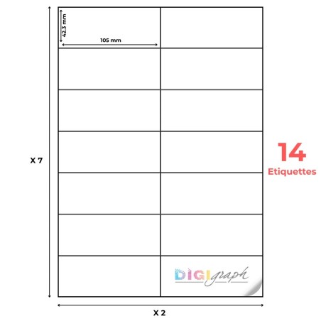 Planche A4 étiquettes 105 x 42,3 mm - Digigraph