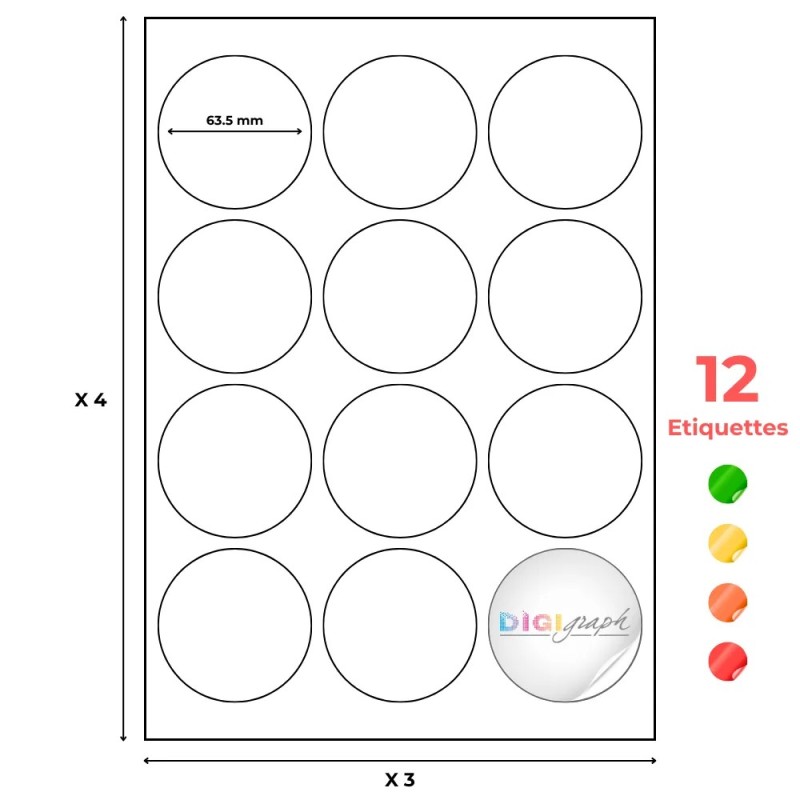 Etiquettes rondes diamètre 63,5 mm | Digigraph
